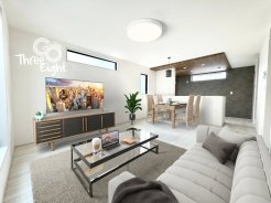 ＜バーチャル家具写真＞
LDKは16帖！
南向きバルコニーからの日当たり良好です♪
シックで落ち着いた色合いの家具がよく合います。