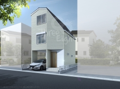 ＜外観予想パース図＞
2025年7月完成予定♪
お車の駐車も1台分が可能です。
ビルトインタイプになっており、雨風などから大切なお車を守ります。
