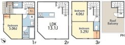 屋上ルーフバルコニー付きの3LDK♪
各居室も使いやすいサイズです。