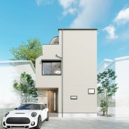 ＜外観予想パース図＞
各居室ゆとりのある3LDK♪
WICやSICなどの収納も豊富。
お車の駐車も1台可能です。